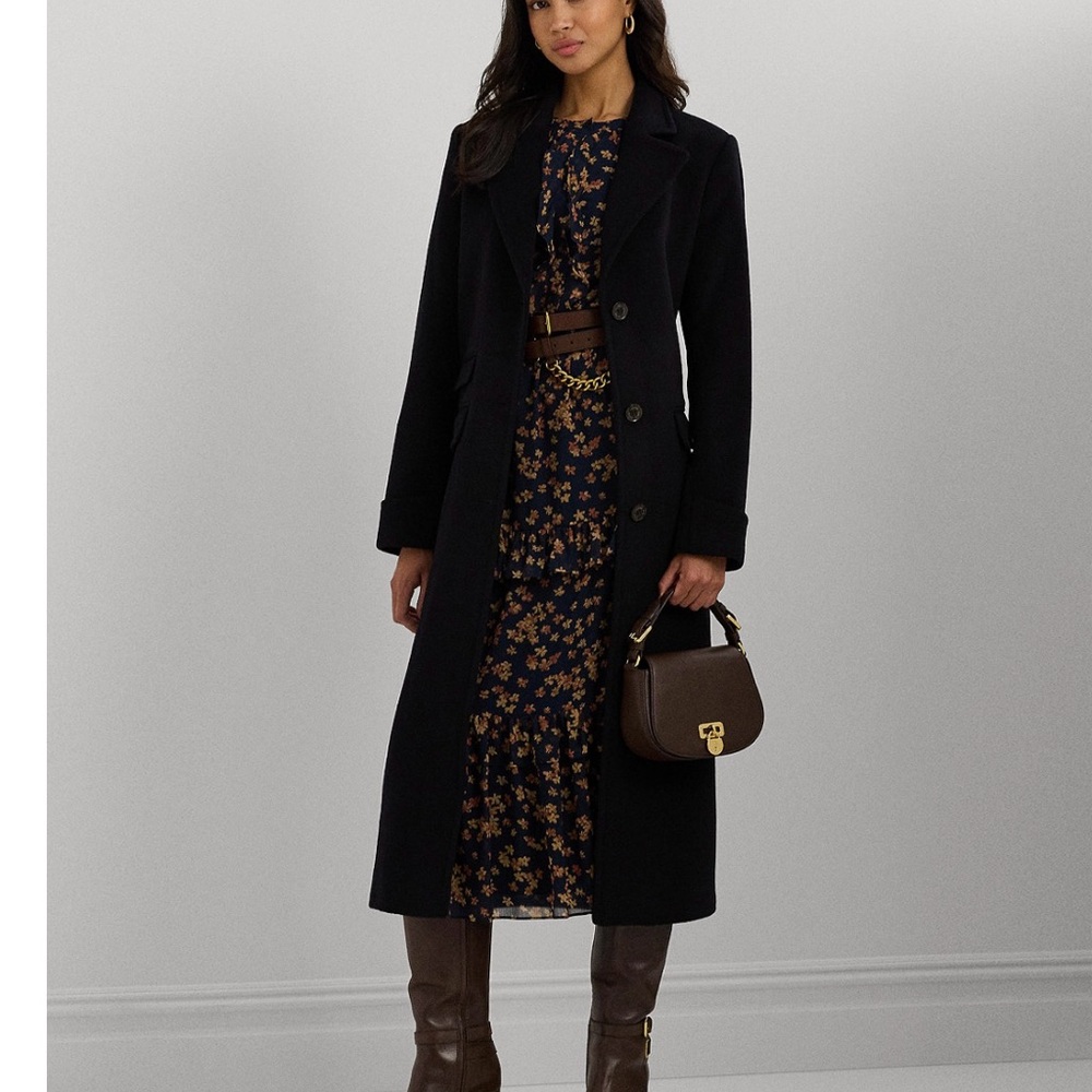 Lauren Ralph Lauren Women's Long Notched-Collar Coat/navy/size 12/nwt